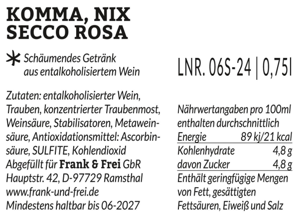 FRANK & FREI SECCO "KOMMA, NIX"  ROSA -alkoholfrei-